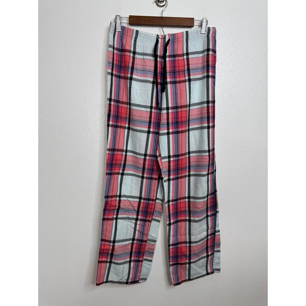 Victorias‎ Secret Pajama Set Womens Medium Pink Blue Plaid Cotton Modal 2 Piece